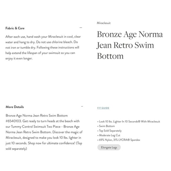 Miraclesuit Sz 14 Bronze Norma Jean Retro HiWaist Tummy Control Swim Bottom NWT - Picture 3 of 9